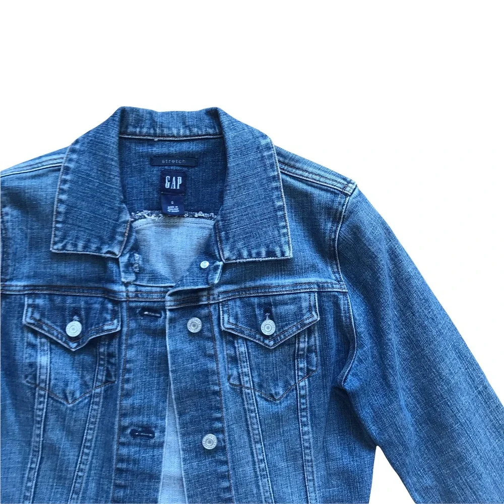 y2k 2000s VTG GAP Medium Wash Denim Jean Jacket Size Small Stretch Cotton - Picture 3 of 4